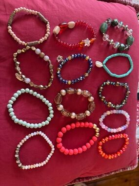 Mixed Beaded Stretch Bracelet Set - Assorted Colors
